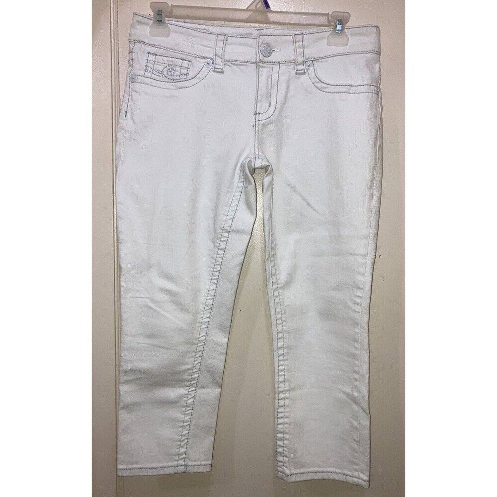 Seven‎ 7 Jeans Womens 12 White Cropped Stretch Embroidered Pocket New NWT